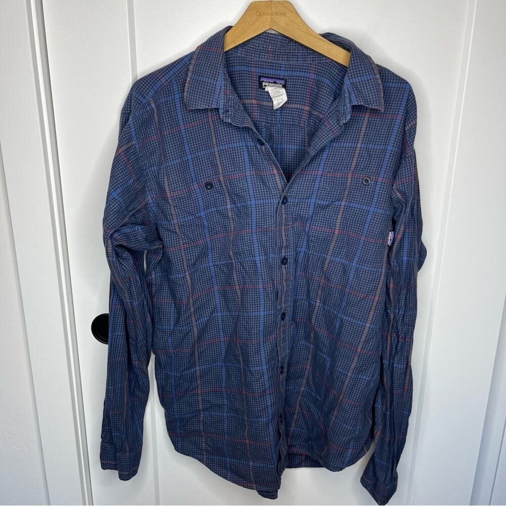 Patagonia Organic Cotton Blue Plaid Button Down Long Sleeve Shirt Size Large